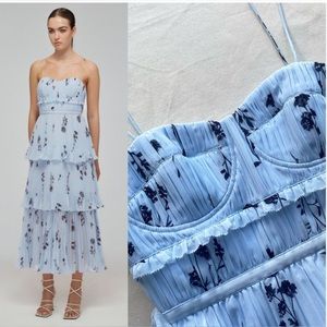 Self-Portrait Blue Floral Tiered Chiffon Midi Dress NWT size 8